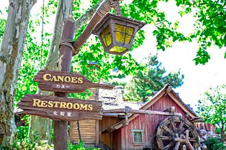CHIBA, JAPAN: Directional signage in Critter Country, Tokyo Disneyland