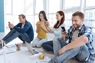 Happy positive people chatting in social media