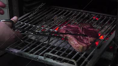 Tasty grilled steak in oven