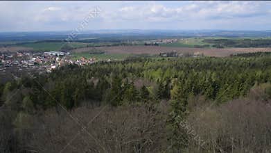 Aerial view of forest fields meadows countryside landscape,