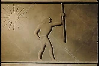 Cartoon of Egyptian carving of slaves working