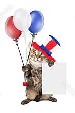 Independence Day Cat Holding Blank Sign