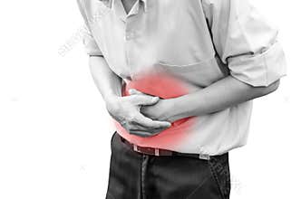 Man suffering from stomach ache because he has diarrhea