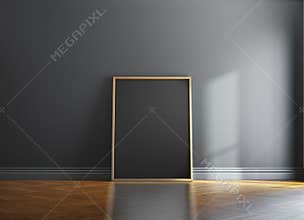 Blank wood picture frame and sunlight on a wall