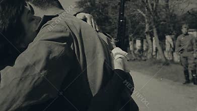 The young soldier goes to war, shooting in antique