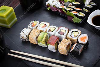 Sushi rolls on plate