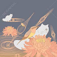 Bird bee-eater chrysanthemum cat