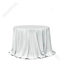 Big white round table and cloth