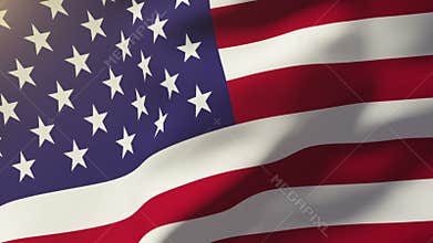 United states flag waving in the wind. Looping sun rises style. Animation loop