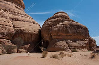 Rock formations in MadaÃ®n Saleh, Saudi Arabia