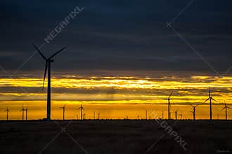 Wind Turbine Farm West Texas Sunrise Sunset