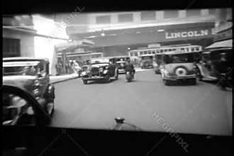 Point of view of 1920s car driving out of Grand Central Station, New York City