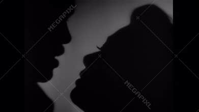 Silhouette profile of a couple kissing