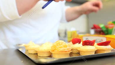 Hands pastry prepare cream fruit sweets