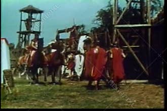 Centurions on horseback entering camp