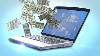 Money coming out of a laptop