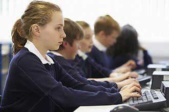 Line Of Children In School Computer Class