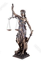 Statue of justice, Themis mythological Greek goddess, isolated