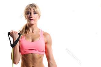Fitness woman using exercise band