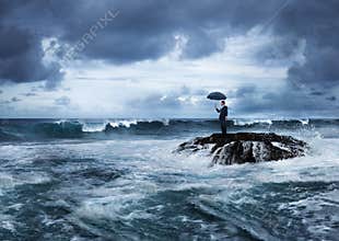 Business Despair Crisis Beach Thinking Concept