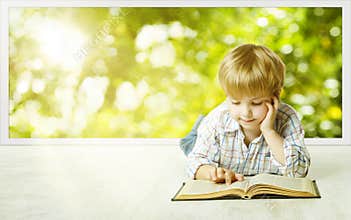 Young Child Boy Reading Book, Small Children Early Development
