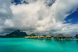 Bora Bora under dramatic clouds