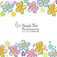 Colorful doodle spring flowers frame greeting card