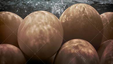 Eggs Cooking In Pot Of Boiling Water