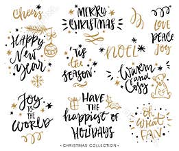 Christmas calligraphy phrases. Hand drawn design elements.