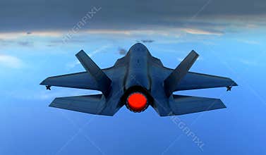 F 35 , american military fighter plane.Jet plane. Fly in clouds