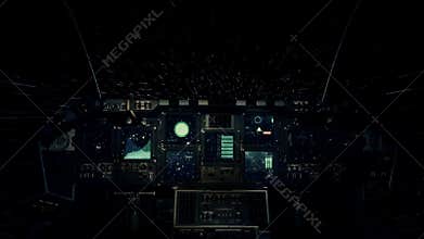 Spaceship Cockpit in a Pilot Point of view Traveling on a Speed of Light Through the Stars