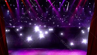 Red Curtain Opening at concert with flash light