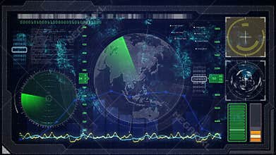 Futuristic blue virtual graphic touch user interface HUD. earth digital map.