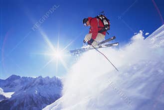 Young man skiing