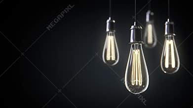 Group of vintage bulb lights 3d animation