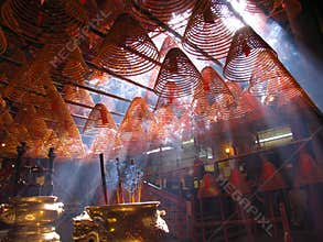 Incense coils in Man Mo Temple. Hong Kong.