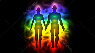 Aura and chakras - silhouette of woman and man