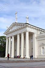 Visitors admire the Cathedral Basilica in Vilnius, Lithuania