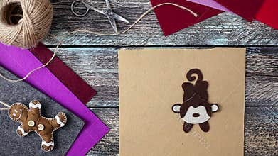 New Year monkey toy from felt symbol of 2016