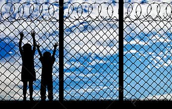 Silhouette hungry refugee children