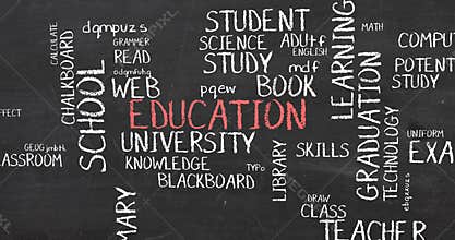 Education School and Training Word Cloud typography animation