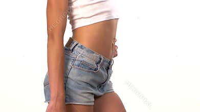 Beautiful, slender female body, waist, on white