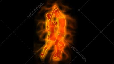 Dancing woman and man with orange aura