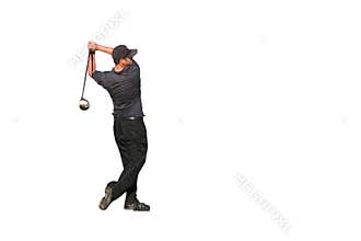 Golfer tee shot Isolated