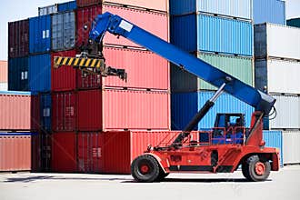 Containers in port with handler