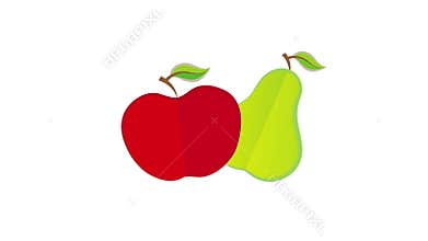 Green bio eco fruit apple and pear with ribbon and 100% natural text vegan animation full hd 1080p