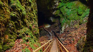 Top-down Tilting View of the Scarisoara Ice Cave in Romania