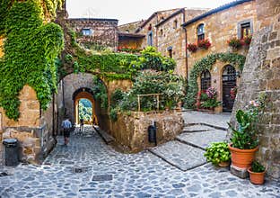 Idyllic alley way in civita di Bagnoregio, Lazio, Italy