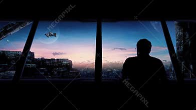 City Of The Future With Flying Cars And Spaceships