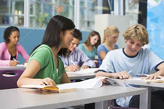 School children in high school class